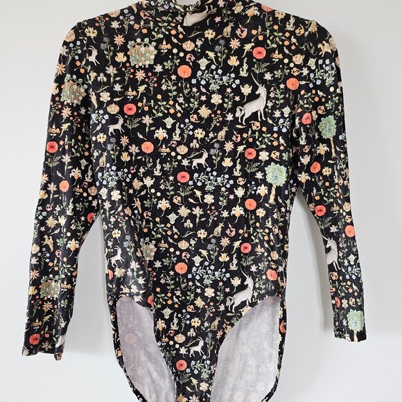 Samantha Pleet Turtle Unicorn Tapestry Bodysuit Black - Picture 1 of 7